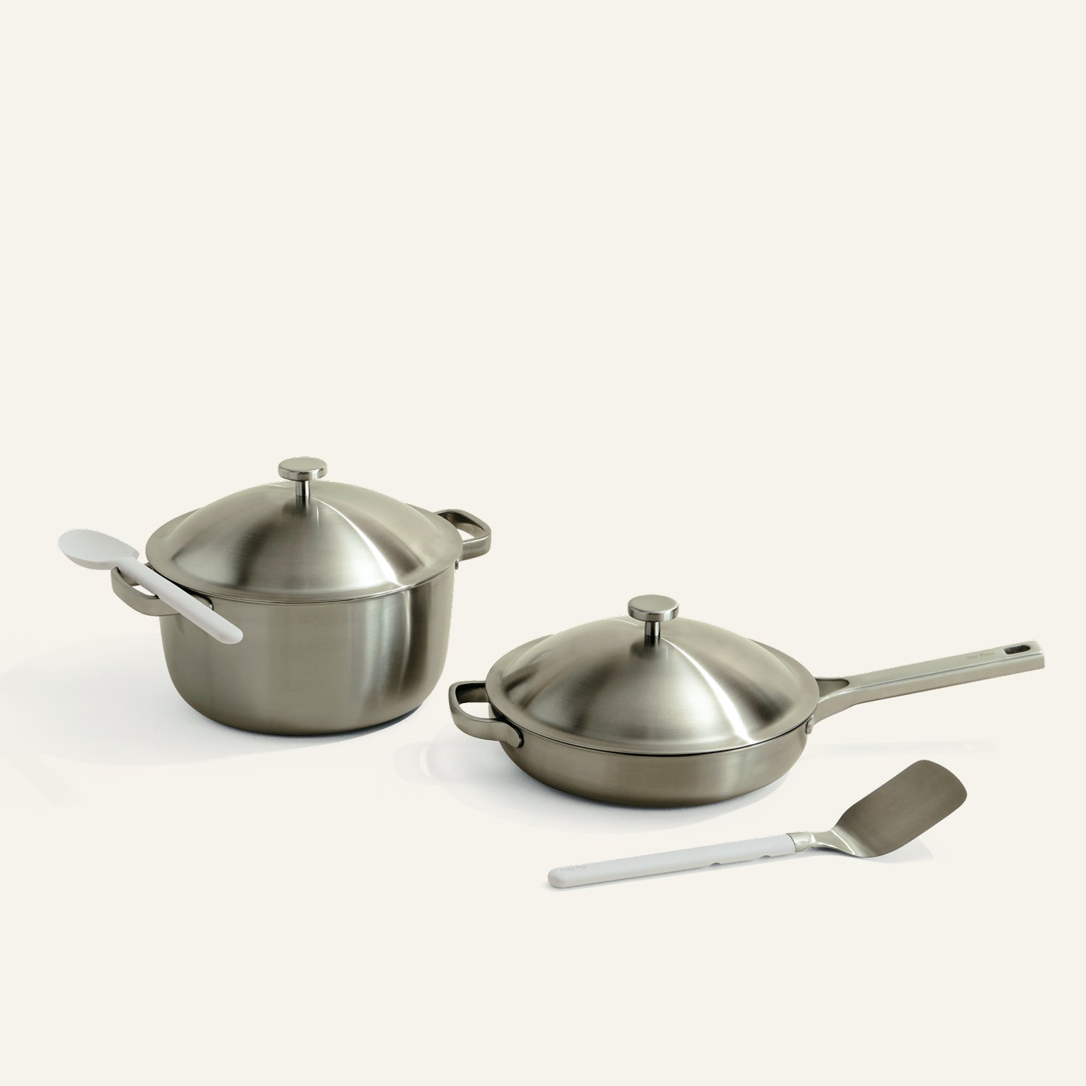 titanium pot and pan on white background